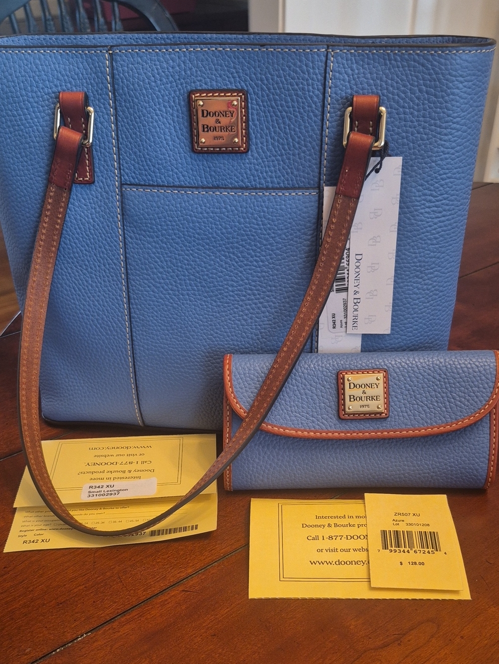 Dooney & Bourke Blue Pebbled Leather Lexington Tote with Wallet Azure NWT